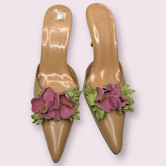 Zalo Pink Floral Camel Leather Mules - Picture 3 of 8